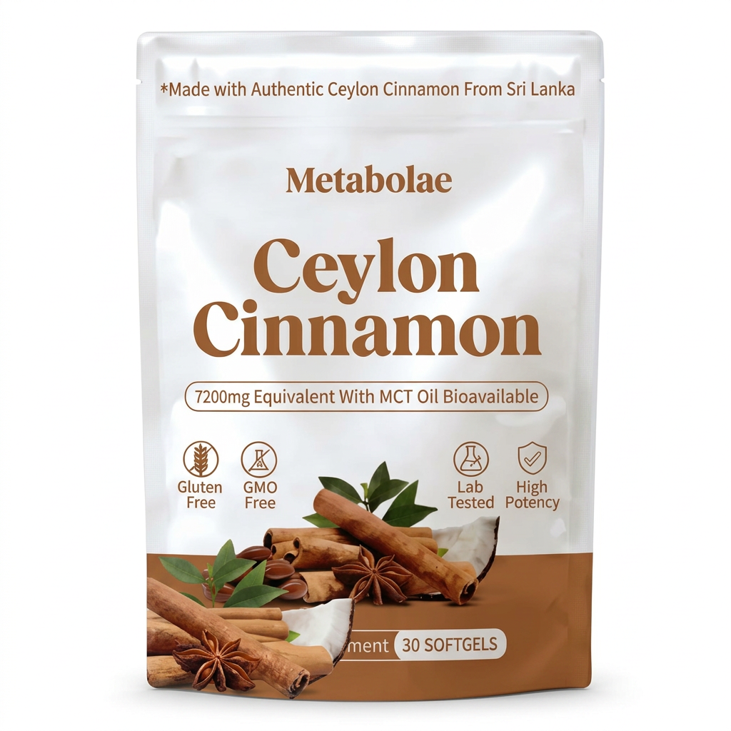Metabolae Ceylon Cinnamon 7200mg Equivalent with MCT Oil supplement pouch