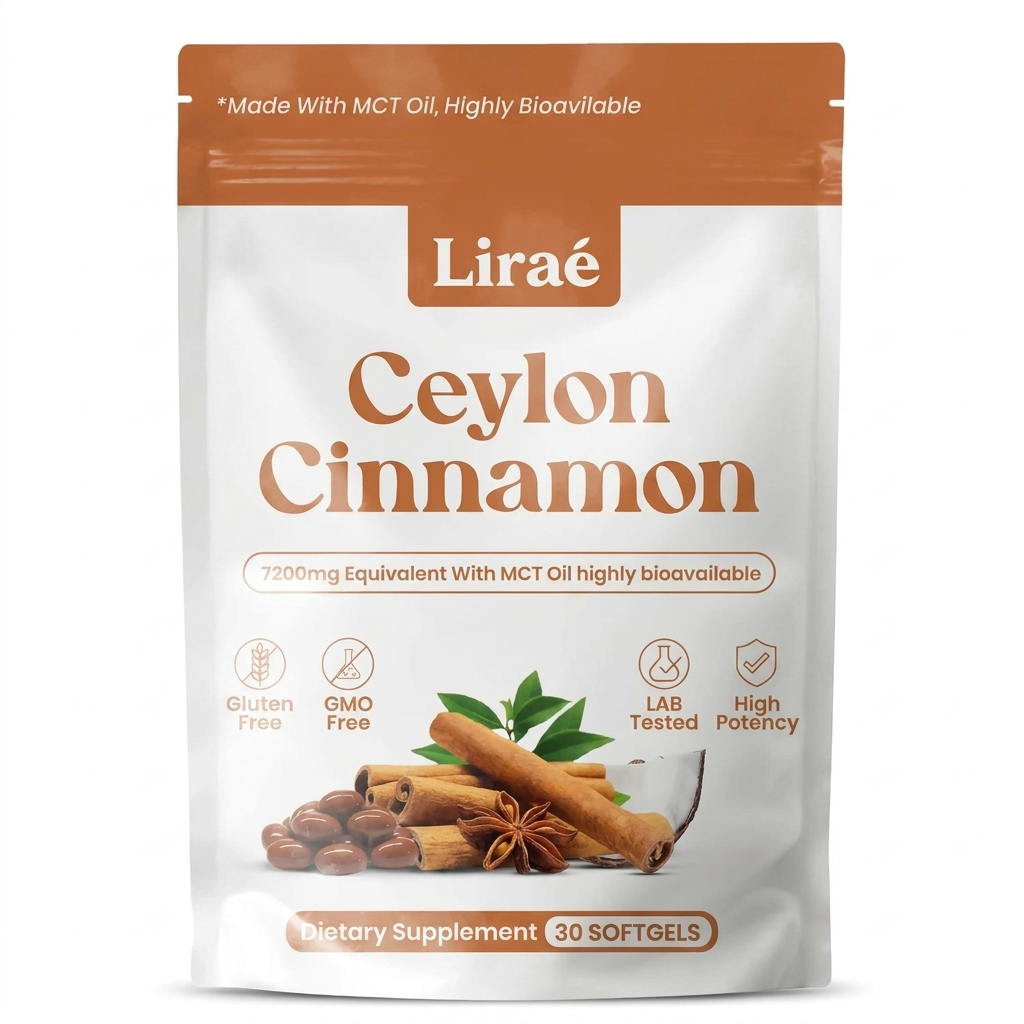 Liraé Ceylon Cinnamon 7200mg Equivalent with MCT Oil supplement pouch